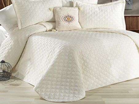 Melodie Çift Kişilik Yatak Örtüsü 4 Parça Krem Krem