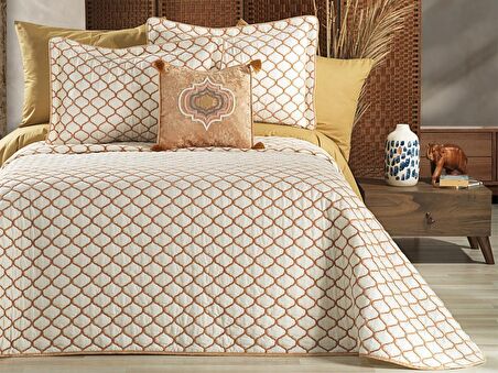 Melodie Çift Kişilik Yatak Örtüsü 4 Parça Krem Altın