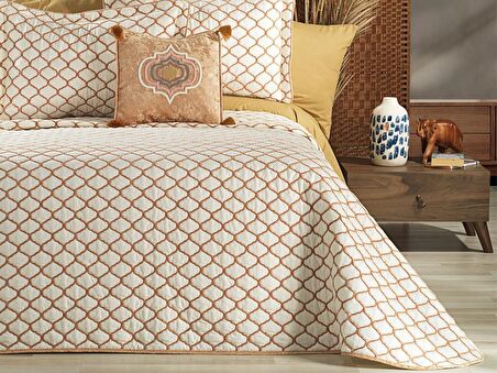 Melodie Çift Kişilik Yatak Örtüsü 4 Parça Krem Altın