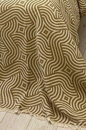 Zebra Müslin Çift Kişilik Saçaklı Pike Takımı 230x250 Kahve