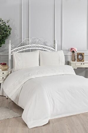 Verona Fransız Dantelli Çift Kişilik Nevresim Takımı Krem