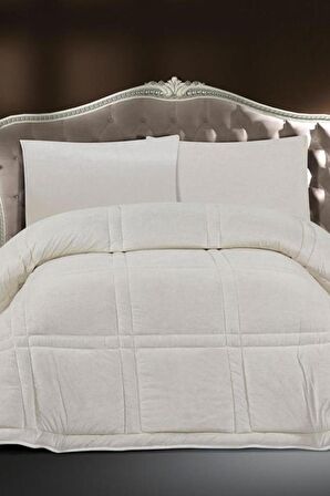 Karelim Kadife Comforter Çift Kişilik Yorgan Seti Krem