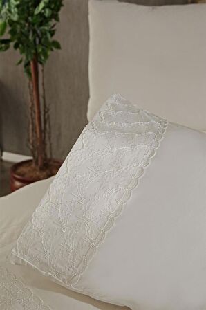 Fransız Dantelli Serap Çeyizlik Nevresim Takımı Krem