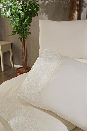 Fransız Dantelli Serap Çeyizlik Nevresim Takımı Krem