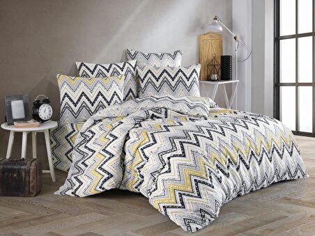 Çeyiz Diyarı Katalin Çift Kişilik Nevresim Takımı Siyah Sarı