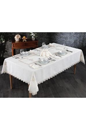 Sahra Fransız Dantelli Yemek Takımı - 26 Parça Krem