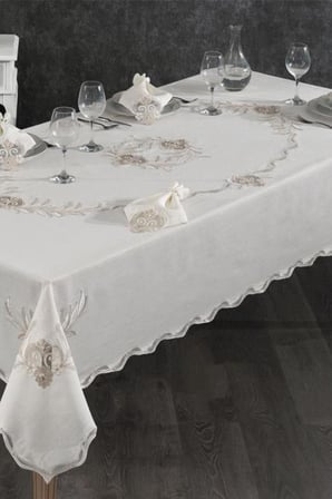 Hazan Fransız Dantelli Yemek Takımı - 25 Parça Krem