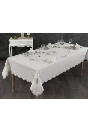 Hazan Fransız Dantelli Yemek Takımı - 25 Parça Krem