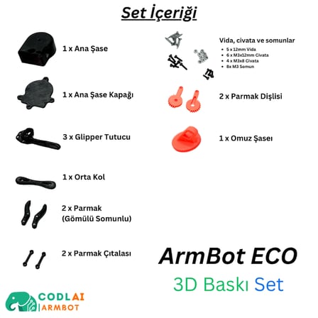 CODLAI - ArmBot Eco / Programlanabilir Robotik Kol (3D Baskı Set)