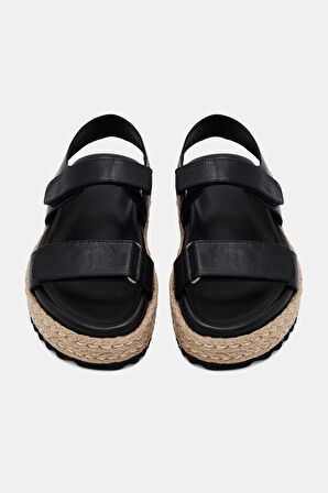 Nelyum Kadın Siyah Gerçek Deri Sandalet