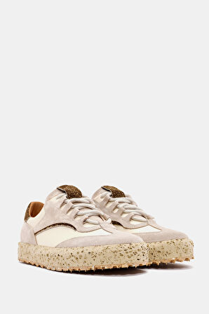 Rayn Kadın Bej Yeşil Gerçek Deri Sneaker