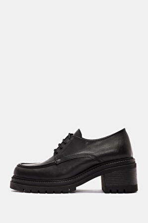 Vintage Kadın Siyah Gerçek Deri Loafer