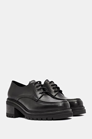 Vintage Kadın Siyah Gerçek Deri Loafer