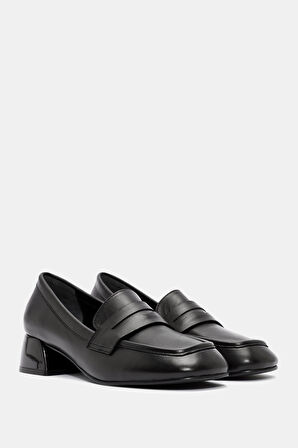Venüs Kadın Siyah Gerçek Deri Topuklu Loafer