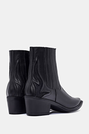 Maya Kadın Siyah Gerçek Deri Fermuart Detaylı Western Bot