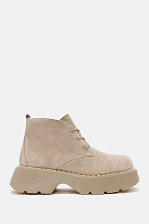 Aniva Kadın Bej Kürklü Gerçek Deri Bot