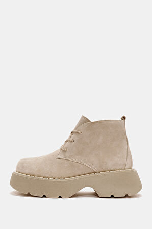 Aniva Kadın Bej Kürklü Gerçek Deri Bot