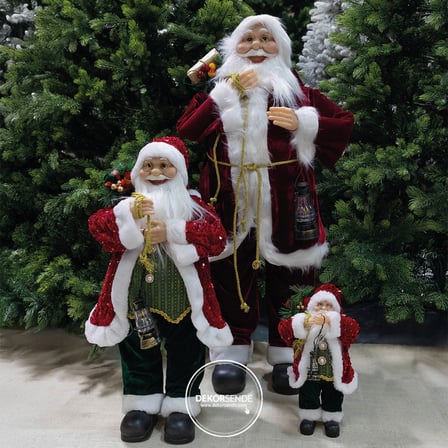 Yılbaşı Noel Baba Kadife Ceketli Bordo 90 cm