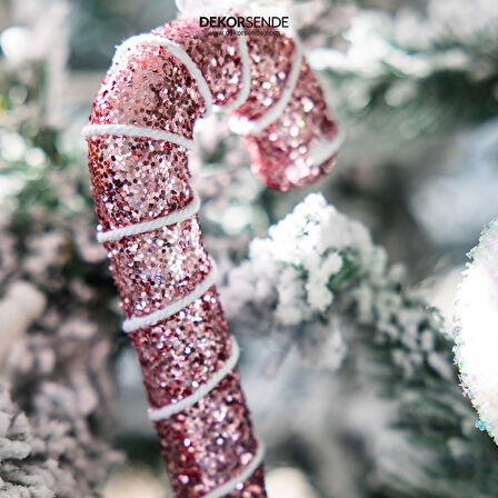 Yılbaşı Süsü İpli Baston Şeker Pembe 17 cm