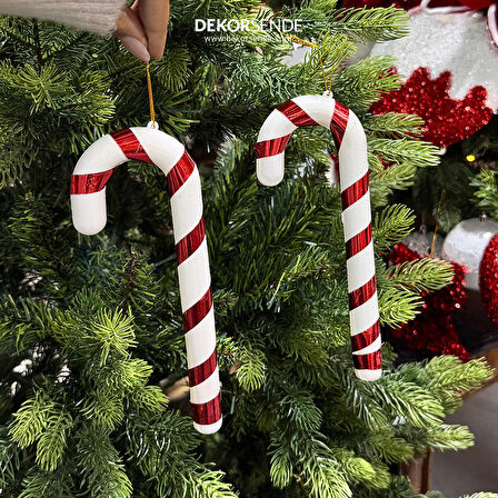 Yılbaşı Süsü Baston Kırmızı Beyaz 2 li 21 cm