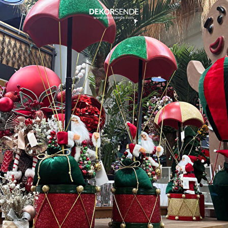 Yılbaşı Süsü Davullu Balon Noel Baba Kırmızı Yeşil 80 cm