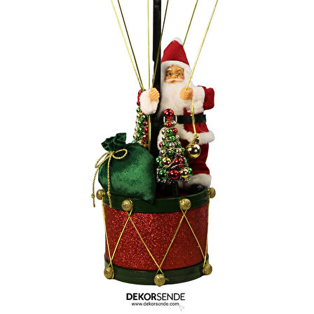 Yılbaşı Süsü Davullu Balon Noel Baba Kırmızı Yeşil 80 cm