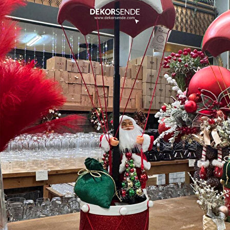 Yılbaşı Süsü Davullu Balon Noel Baba Kırmızı Beyaz 80 cm