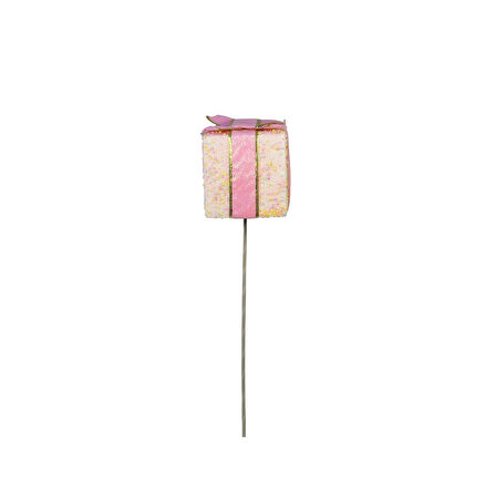 Yılbaşı Süsü Çubuklu Hediye Kutusu Pembe 40 cm