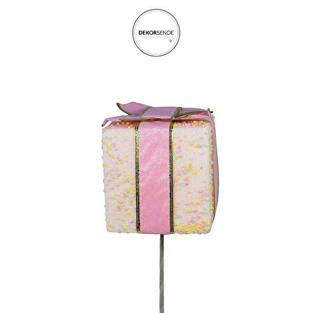 Yılbaşı Süsü Çubuklu Hediye Kutusu Pembe 40 cm