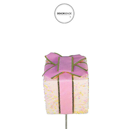 Yılbaşı Süsü Çubuklu Hediye Kutusu Pembe 40 cm