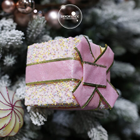 Yılbaşı Süsü Çubuklu Hediye Kutusu Pembe 40 cm