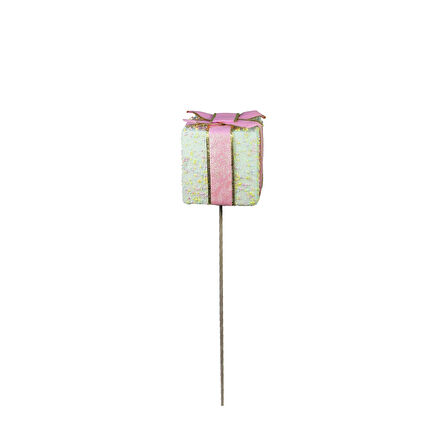 Yılbaşı Süsü Çubuklu Hediye Kutusu Yeşil Pembe 40 cm