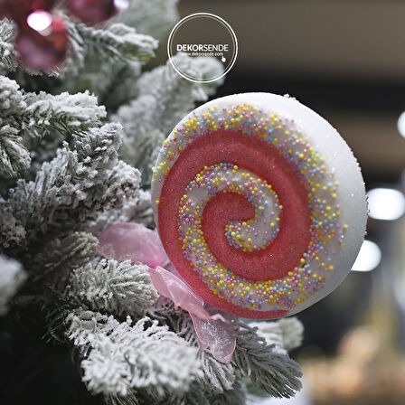 Yılbaşı Süsü Simli Lolipop Süs Pembe 40 cm