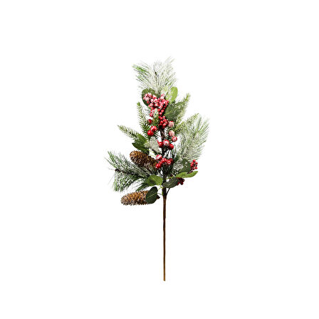 Kar Efektli Çam Dalı Kozalaklı Kırmızı Berry Yılbaşı Süsü Yeşil Kahve 35 cm