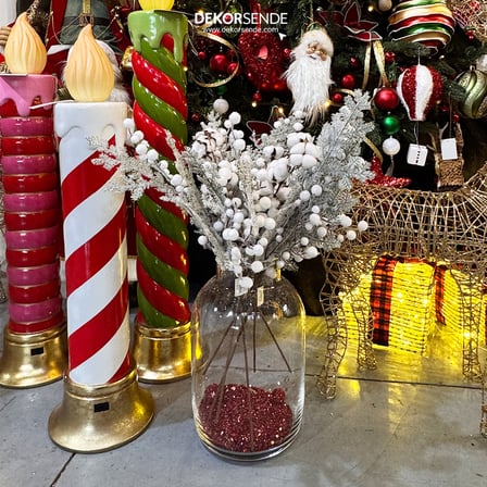 Yılbaşı Süsü Karlı Beyaz Berry Dal Yeşil Beyaz 75 cm