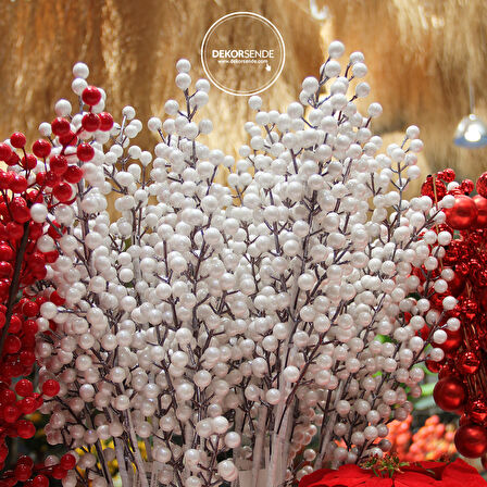 Yılbaşı Süsü Berry Dal Beyaz 55 cm