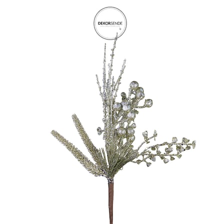 Yılbaşı Süsü Simli Berry Dal Şampanya 40 cm