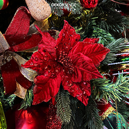 Yapay Kadife Pullu Ponsetya Kırmızı 20 cm