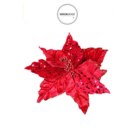 Yapay Kadife Pullu Ponsetya Kırmızı 20 cm