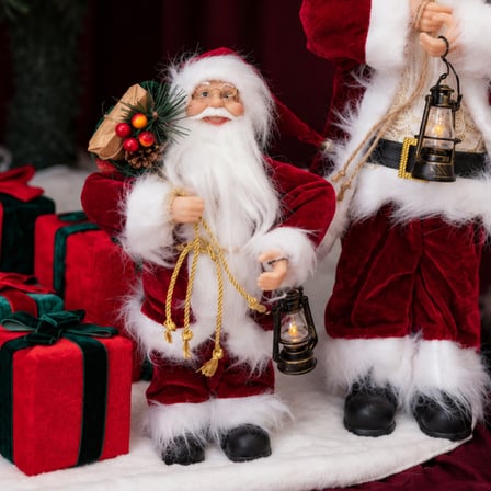 Yılbaşı Noel Baba Fenerli Kadife Kırmızı 30 cm