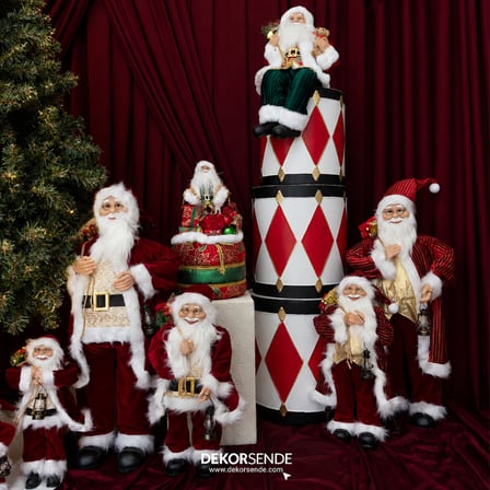 Yılbaşı Noel Baba Fenerli Kadife Kırmızı 30 cm