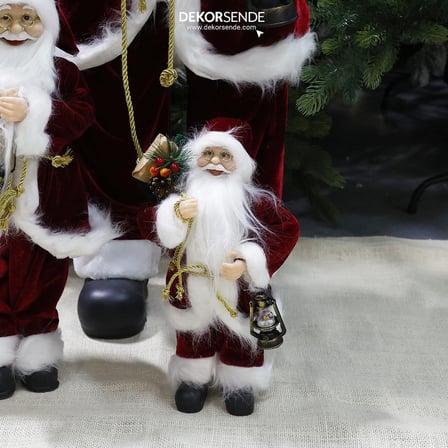 Yılbaşı Noel Baba Fenerli Kadife Kırmızı 30 cm
