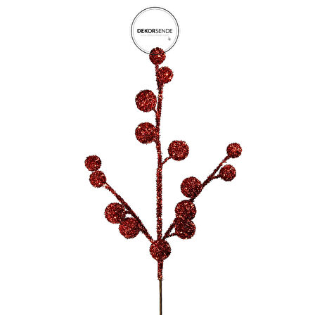 Yılbaşı Süsü Parlak Topçuk Dal Kırmızı 55 cm