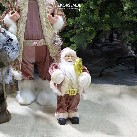 Altın Kemerli Hediye Paketli Noel Baba Pembe 30 cm