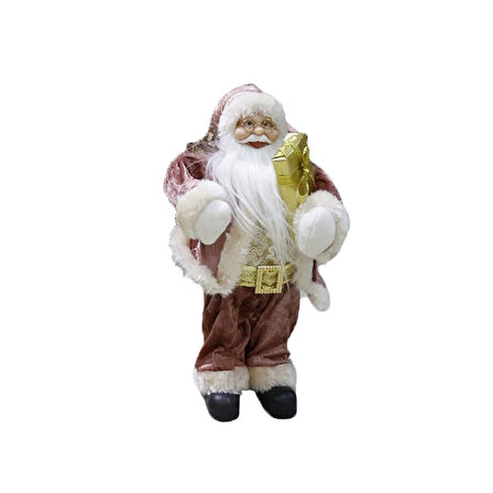 Altın Kemerli Hediye Paketli Noel Baba Pembe 30 cm