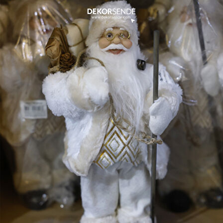 Baklava Desenli Noel Baba Beyaz Altın 30 cm