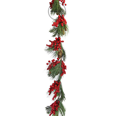 Yılbaşı Süsü Berryli Kozalaklı Garland Kırmızı 175 cm