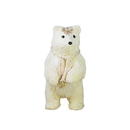 Yılbaşı Figürü Ayı Altın İşlemeli Atkılı Beyaz 45 cm