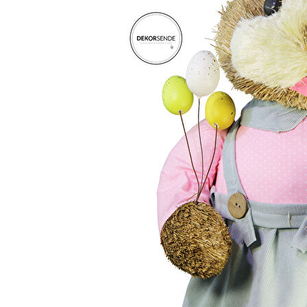 Hasır Paskalya Yumurta Tutan Kız Tavşan 100 cm