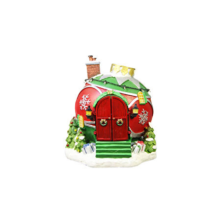 Yılbaşı Süsü Işıklı Müzikli Noel Baba Evi Kırmızı 20 cm